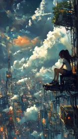 Skyline daydreams above a glowing futuristic cityscape.