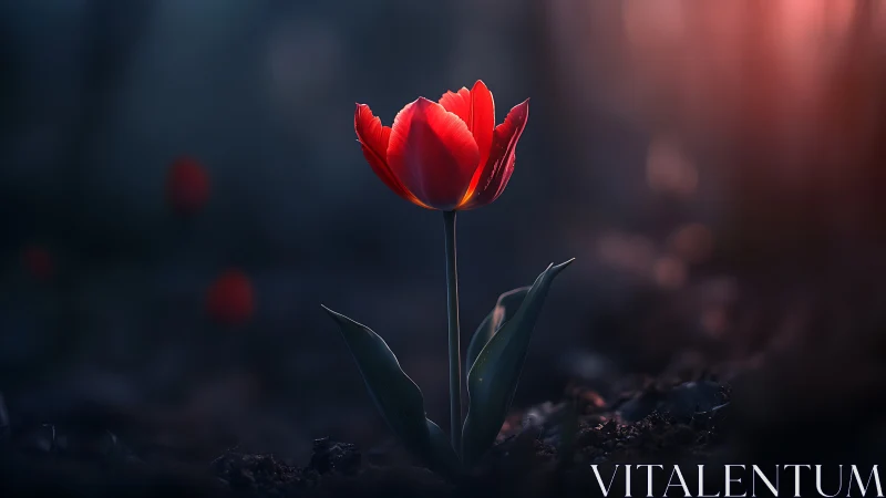 Backlit Red Tulip with Soft-Focus Environmental Bokeh