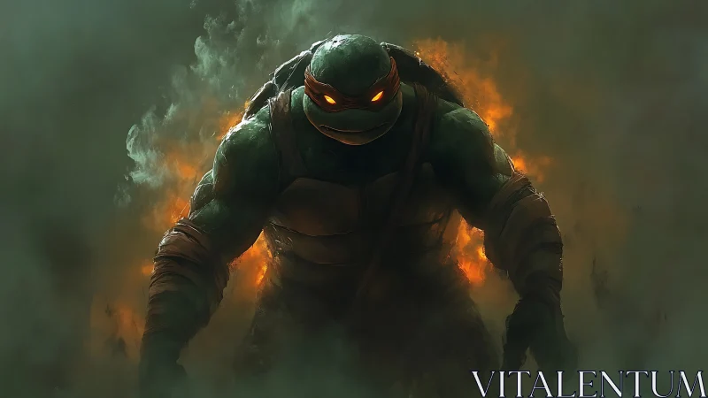 Brooding mutant warrior stalks through ember-soaked smoke.