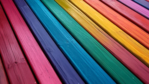 Rainbow timber parade humming in diagonal color stripes.