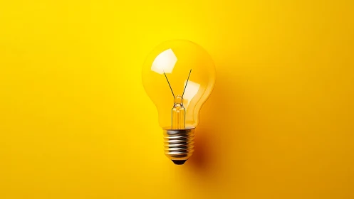 Minimalist light bulb on vibrant yellow background.