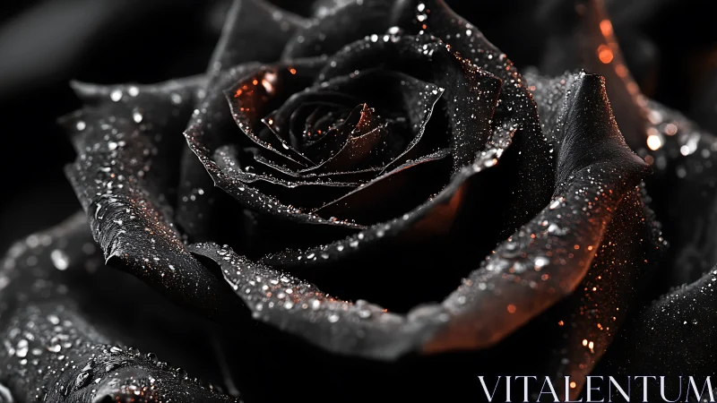 Black Rose with Dewdrops in Moody Light.
