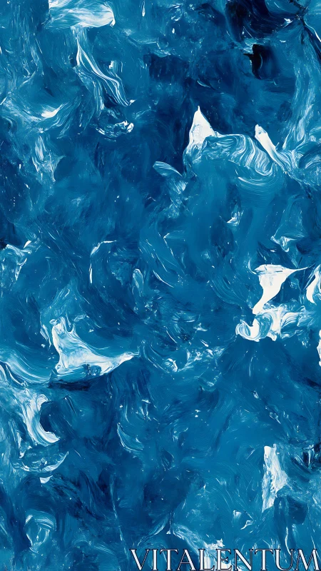 Oceanic blue brushstrokes swirl in abstract motion.