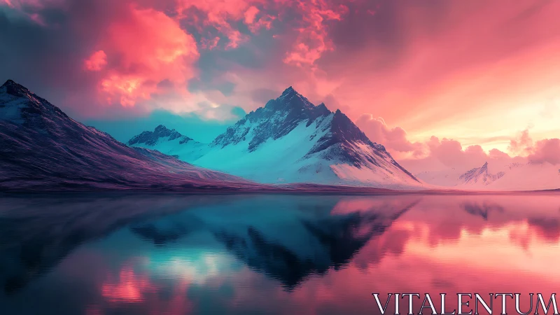 Radiant snow peaks welcome a dreamy mirror lake sunset