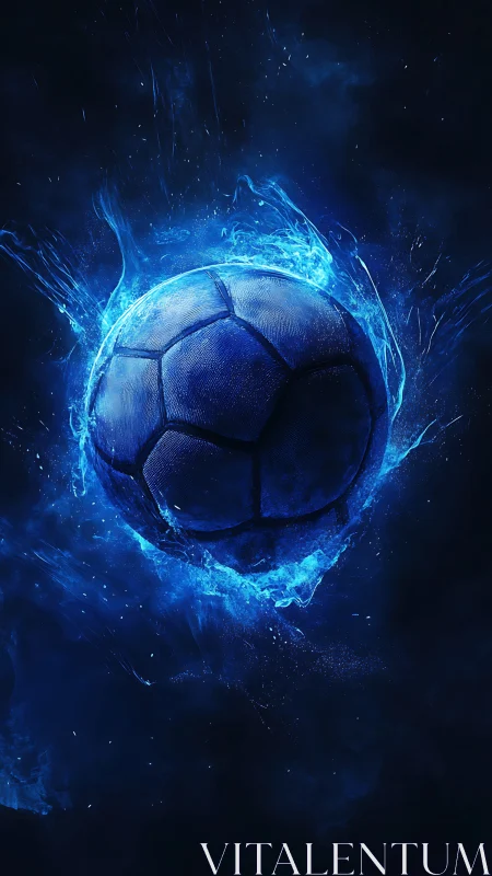 Blue soccer ball is rendered with surrounding fluid energy field