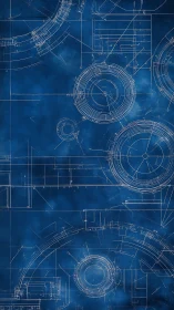 Futuristic circular engineering schematics on blue field.