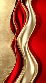 Metallic red and gold vertical abstract wave composition.