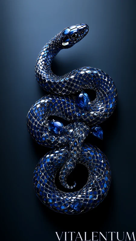 Photorealistic coiled sapphire serpent in high-gloss studio lighting.