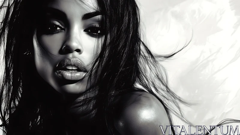 Monochrome close-up portrait of a woman in sideward view