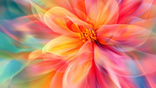 Abstract digital flower with vivid translucent petals.