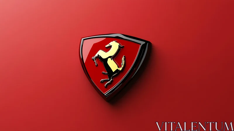 3D gloss emblem on red field with reflective highlights rendered.