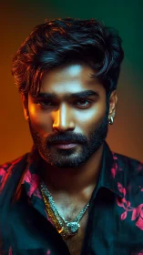 Cinematic male portrait with dual-tone rim lighting study.