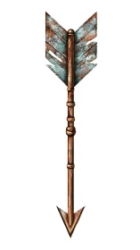 Rustic digital painting of vertical metal arrow emblem.