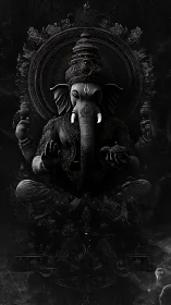 Midnight Ganesh radiates divine calm in smoky monochrome aura.