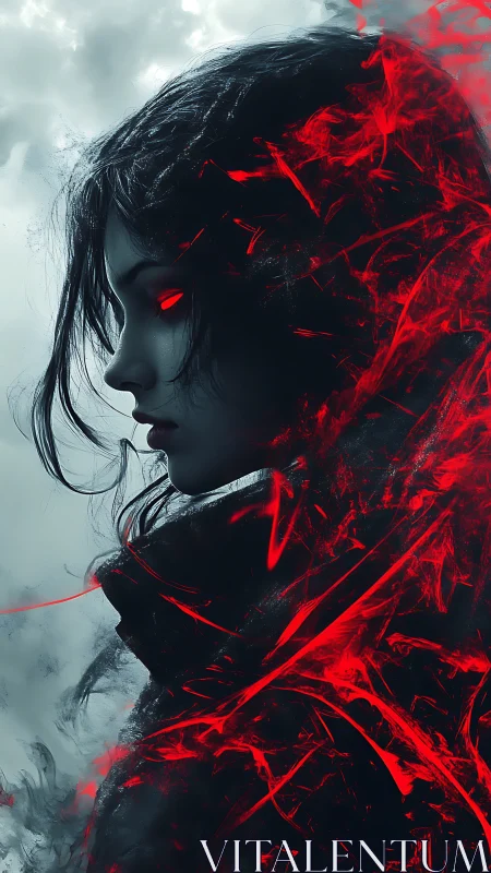 Side-profile sorceress portrait with red ethereal flame turbulence