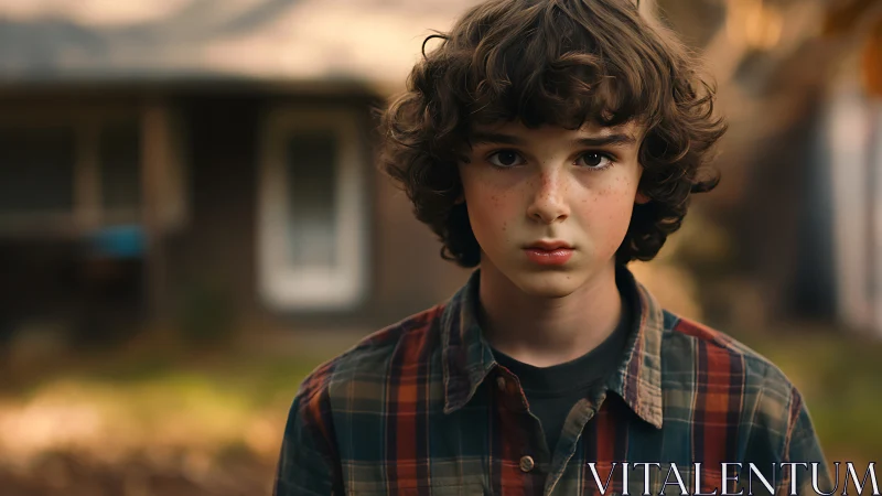 Cinematic shallow‑focus portrait of a contemplative boy outdoors