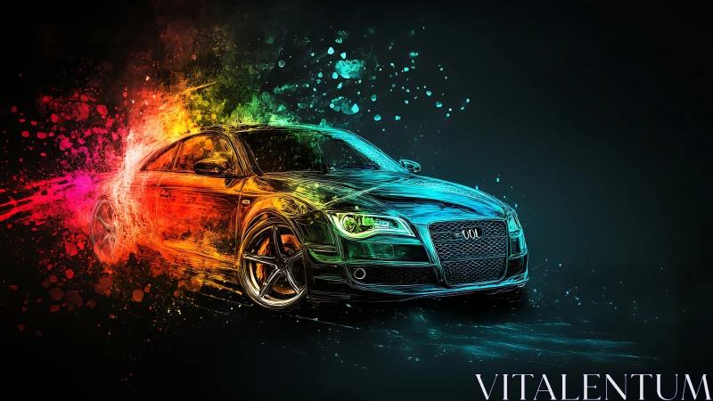 Chromatic velocity study of neon-splashed sports coupe dynamics.