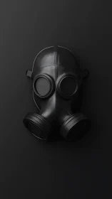 Black gas mask rendered on matte black minimal background