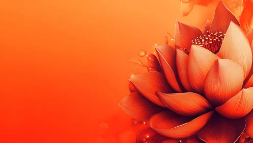 Red Lotus Flower Blooming Against Gradient Orange
