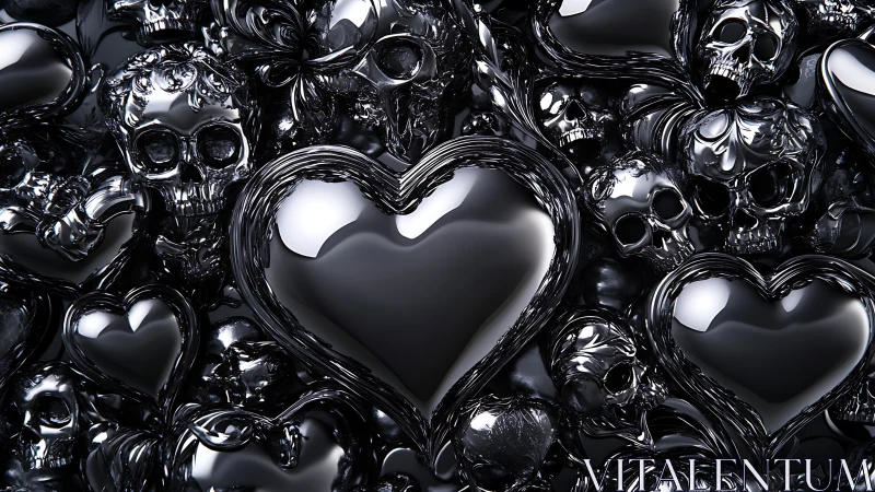 Monochromatic Heart Forms Within Rendered Skull Texture Matrix