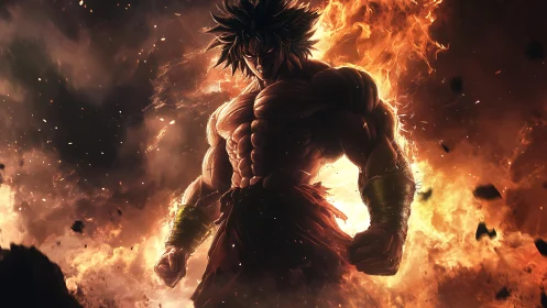 Firestorm titan strides through molten dusk with blazing will