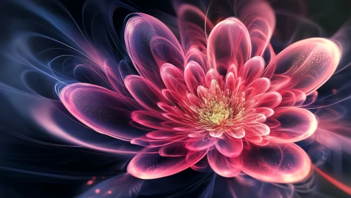 Luminous digital flower blooms softly in a cosmic twilight
