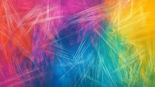 Prismatic abstract scratch textures in radiant gradient field.