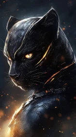 Armored black panther portrait rendered in dramatic digital light