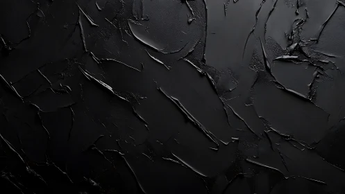 Textured black abstract surface reveals sculpted impasto planes