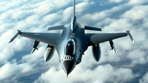 Steel-winged jet slices soft cloud fields with icy precision