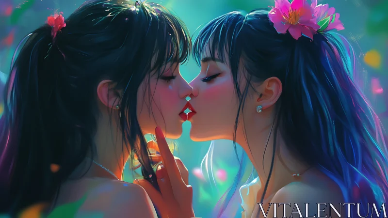 Twin Souls Converging in Neon Luminescence.