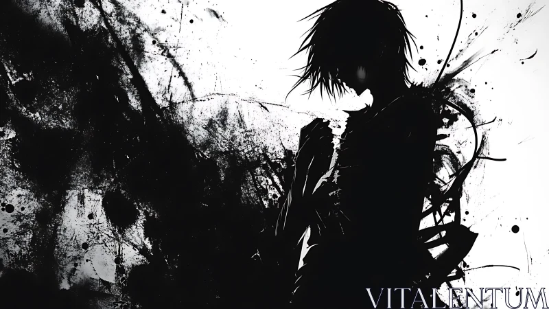 Ink-born silhouette listens to the chaos whispering back