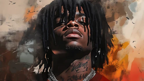 Portrait of man with dreadlocks against abstract fiery background