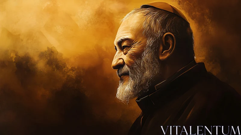 Profile portrait of elderly cleric in warm chiaroscuro lighting