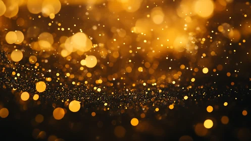 Glowing Golden Bokeh Lights on a Dark Background, Abstract Style.