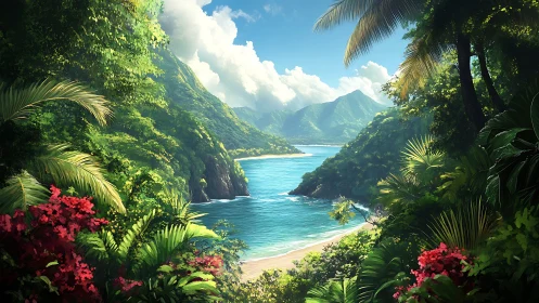 Tropical Paradise Valley: Lush Coastal Mountains Meet Turquoise Waters