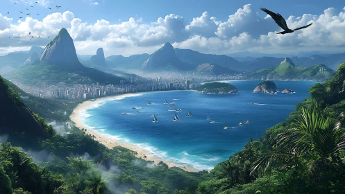 Tropical Coastal Paradise with Mountains and Urban Development