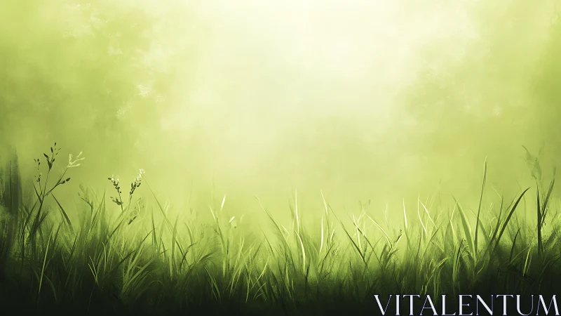 Sunlit meadow grasses dissolving into soft green haze.