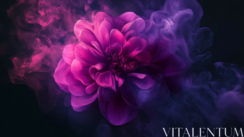 Vivid magenta flower wrapped in swirling smoky haze.