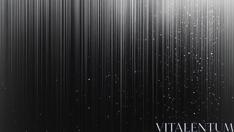 Shimmering vertical light streaks fall through a dark void