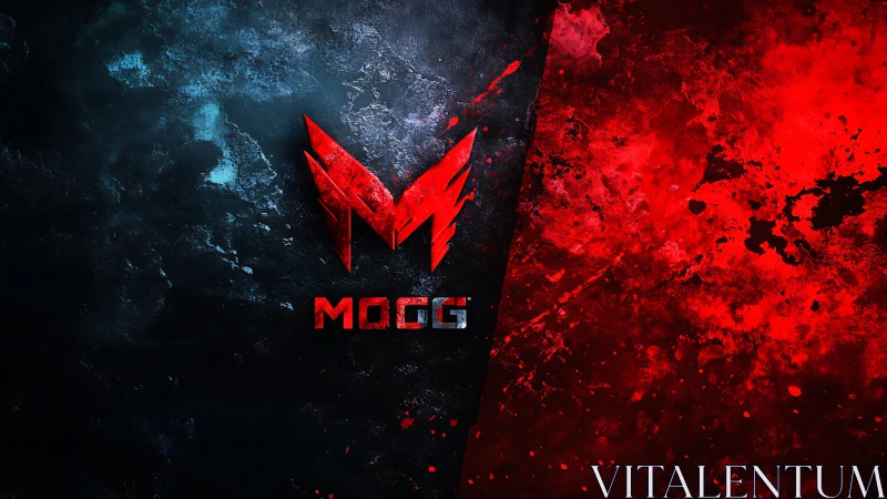 Bold red gaming logo glowing between fire and shadow.