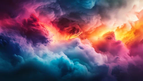 Nebulous storms argue in neon hues across a painted sky