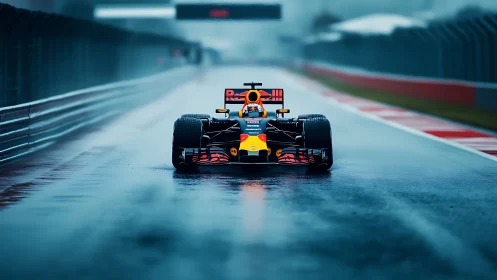 Rain-slicked Formula racer slices through a ghostly blue track.