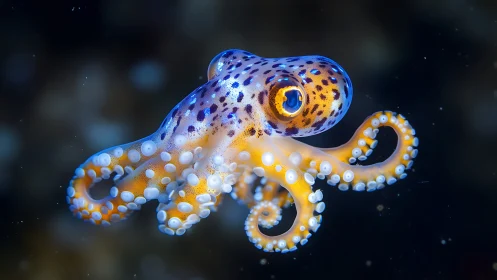 Playful baby octopus glowing with dreamy underwater color.