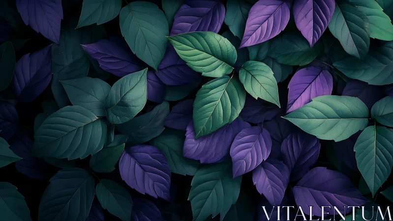 Emerald and violet foliage in moody gradient lighting.