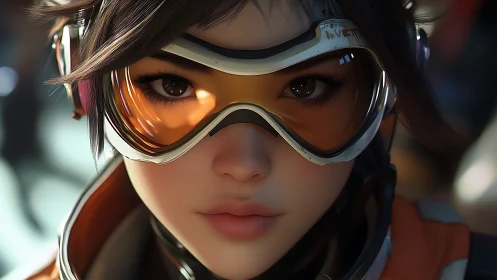 Cyber pilot portrait uses shallow depth and cinematic lighting