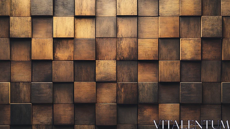 Dimensional wooden cube relief wall forms warm tonal grid