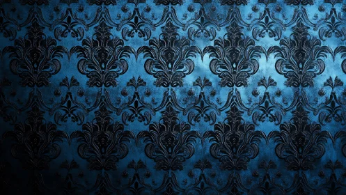 Glimmering blue damask pattern brings quiet vintage elegance
