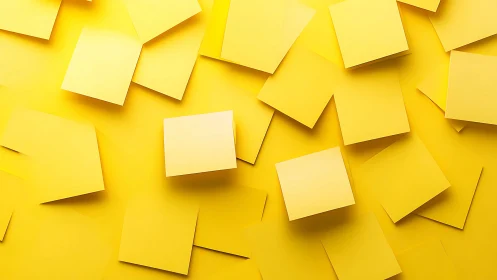 Isometric cluster of yellow adhesive notes under directional light.