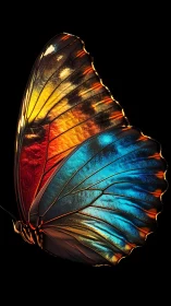 Radiant butterfly wing glows with fiery gold, red, and blue